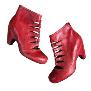 Miz Mooz Red Throne Cut-Out Lace Zip Ankle Boots  Size 6  Boho Grandmacore